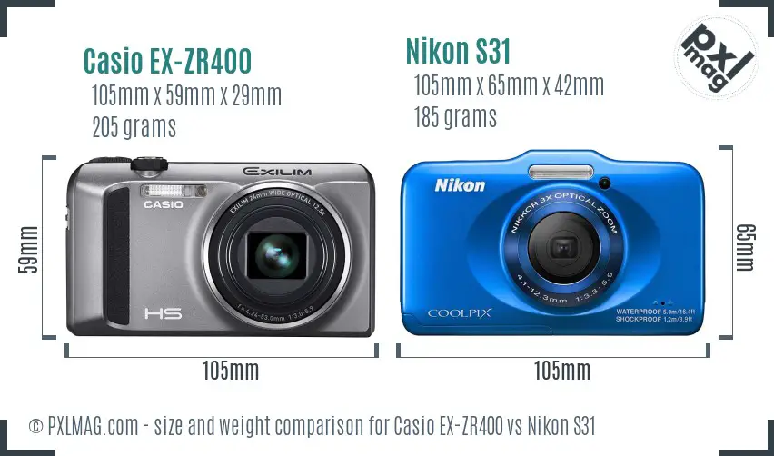 Casio EX-ZR400 vs Nikon S31 size comparison