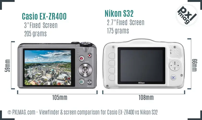 Casio EX-ZR400 vs Nikon S32 Screen and Viewfinder comparison