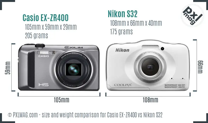Casio EX-ZR400 vs Nikon S32 size comparison
