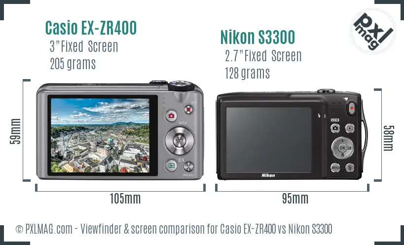 Casio EX-ZR400 vs Nikon S3300 Screen and Viewfinder comparison
