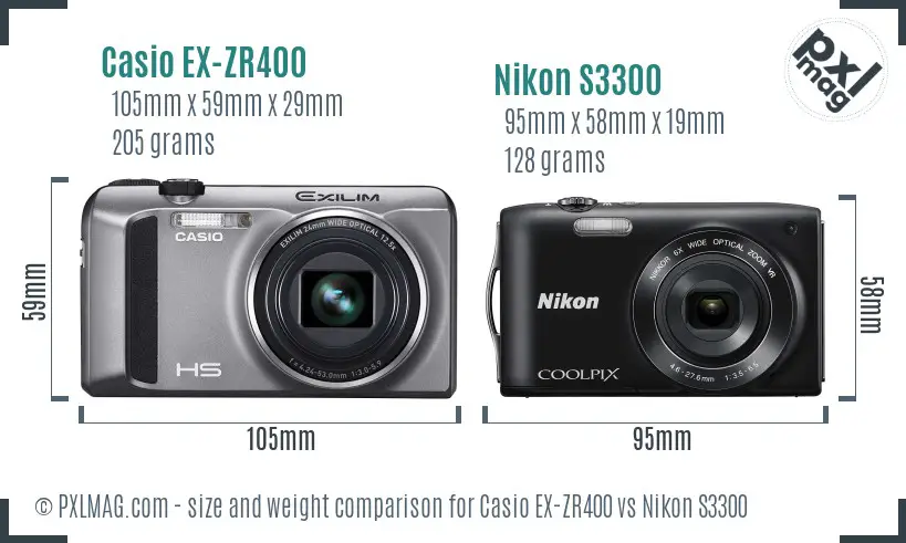 Casio EX-ZR400 vs Nikon S3300 size comparison