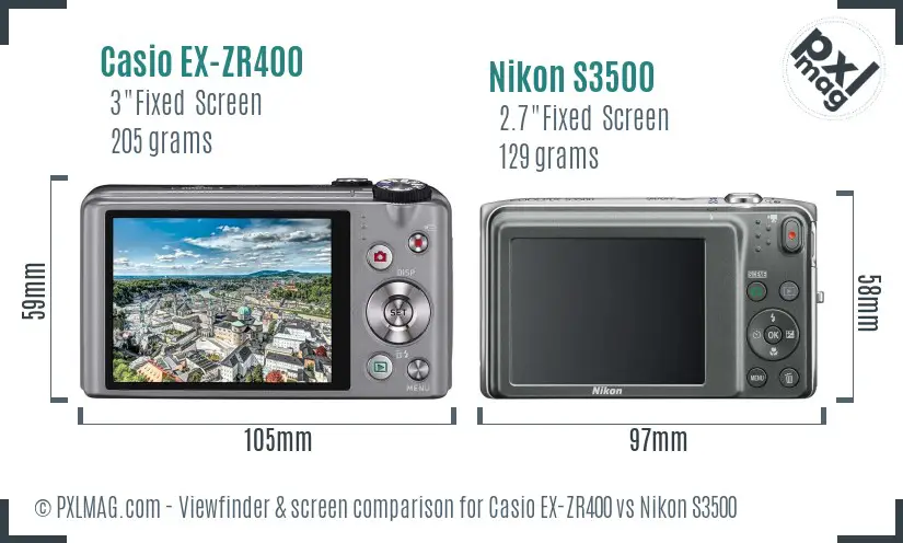 Casio EX-ZR400 vs Nikon S3500 Screen and Viewfinder comparison