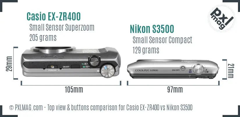 Casio EX-ZR400 vs Nikon S3500 top view buttons comparison