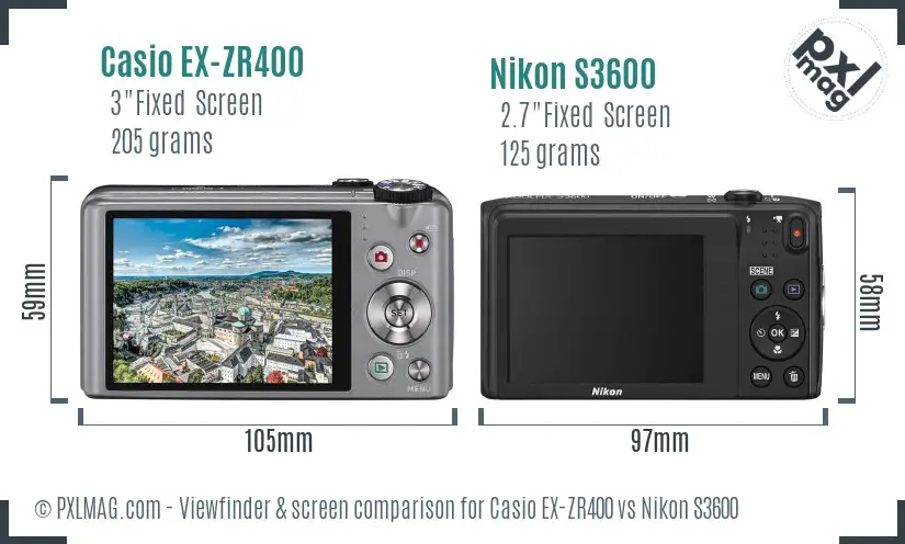 Casio EX-ZR400 vs Nikon S3600 Screen and Viewfinder comparison Casio EX-ZR400 vs Nikon S3600 Screen and Viewfinder comparison