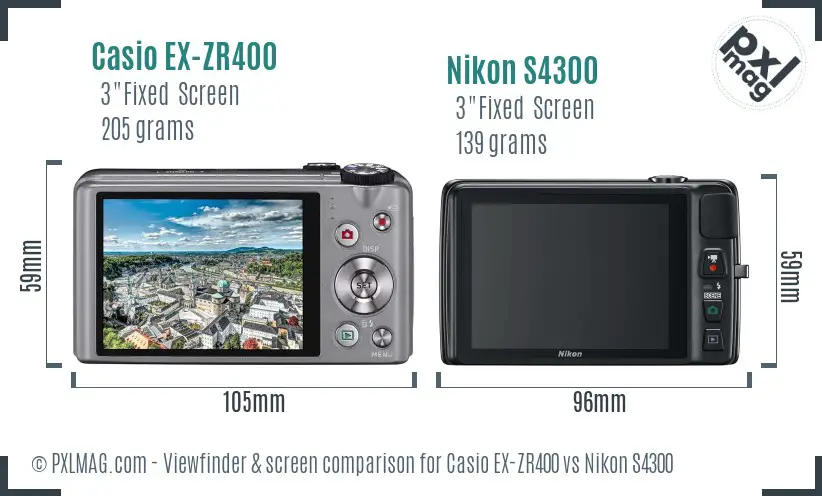 Casio EX-ZR400 vs Nikon S4300 Screen and Viewfinder comparison