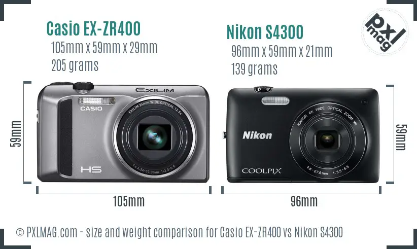 Casio EX-ZR400 vs Nikon S4300 size comparison