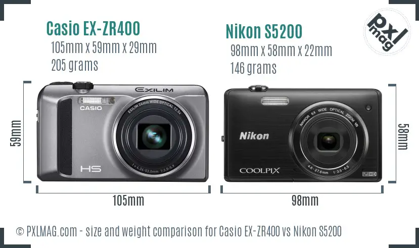 Casio EX-ZR400 vs Nikon S5200 size comparison Casio EX-ZR400 vs Nikon S5200 size comparison