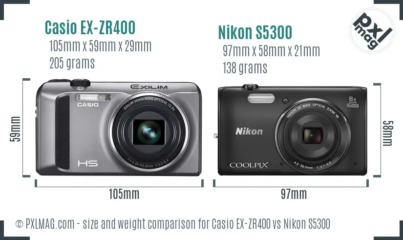 Casio EX-ZR400 vs Nikon S5300 size comparison