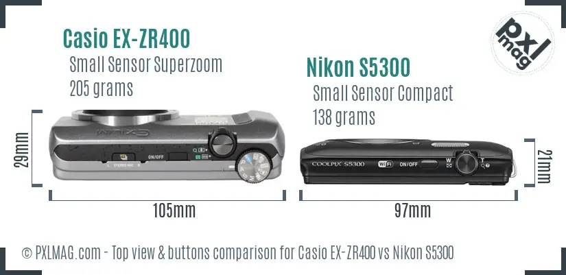 Casio EX-ZR400 vs Nikon S5300 top view buttons comparison