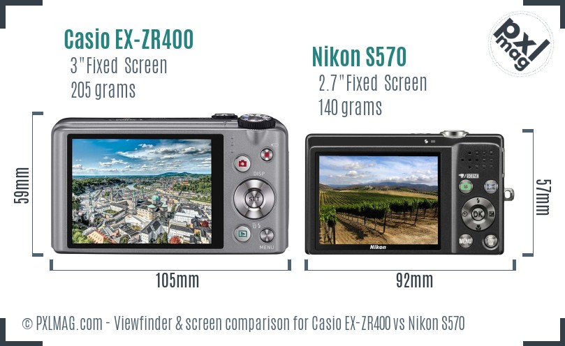 Casio EX-ZR400 vs Nikon S570 Screen and Viewfinder comparison