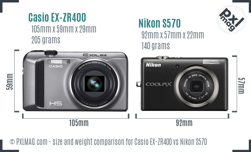 Casio EX-ZR400 vs Nikon S570 size comparison