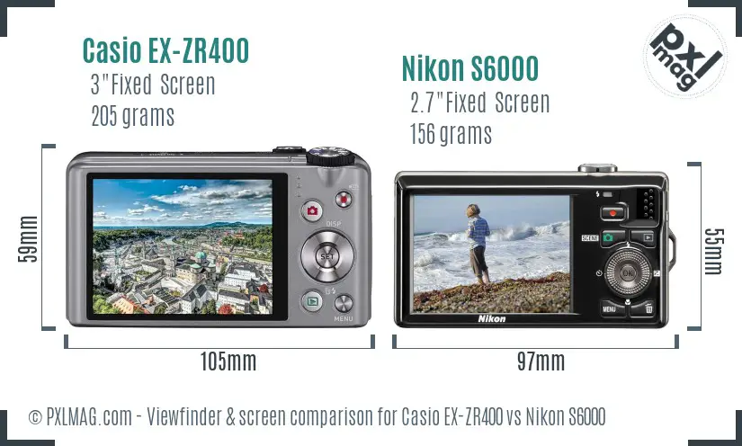 Casio EX-ZR400 vs Nikon S6000 Screen and Viewfinder comparison