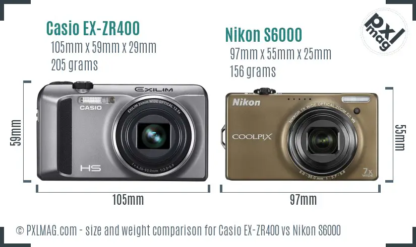 Casio EX-ZR400 vs Nikon S6000 size comparison