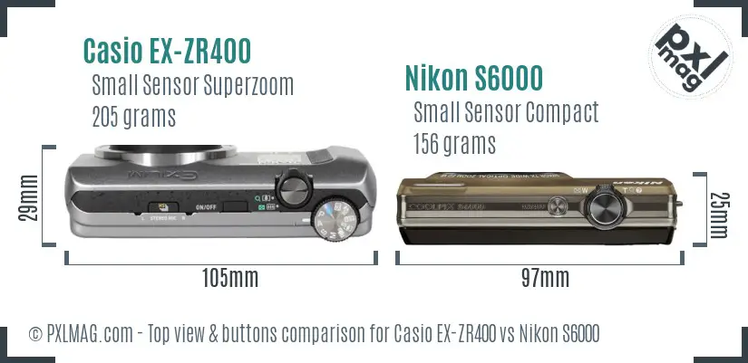 Casio EX-ZR400 vs Nikon S6000 top view buttons comparison