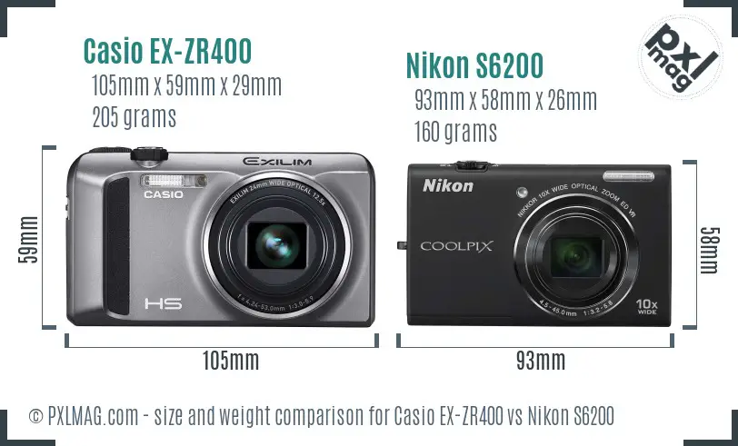 Casio EX-ZR400 vs Nikon S6200 size comparison Casio EX-ZR400 vs Nikon S6200 size comparison
