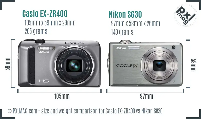 Casio EX-ZR400 vs Nikon S630 size comparison