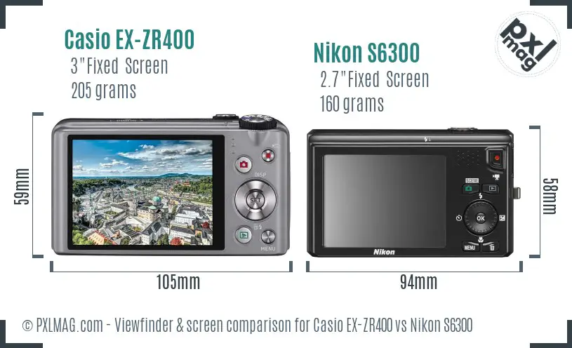 Casio EX-ZR400 vs Nikon S6300 Screen and Viewfinder comparison