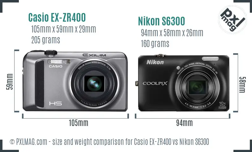 Casio EX-ZR400 vs Nikon S6300 size comparison