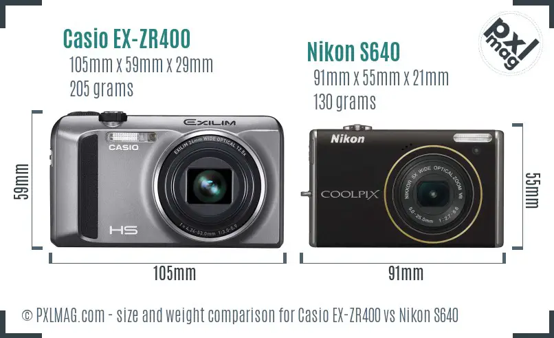 Casio EX-ZR400 vs Nikon S640 size comparison