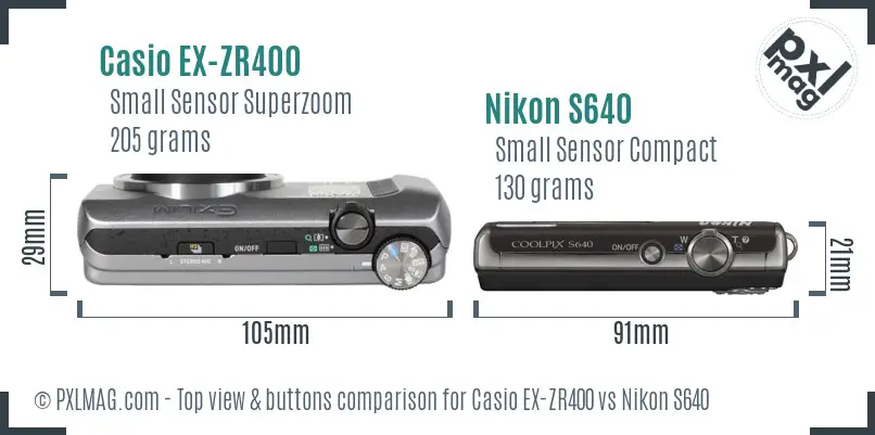 Casio EX-ZR400 vs Nikon S640 top view buttons comparison