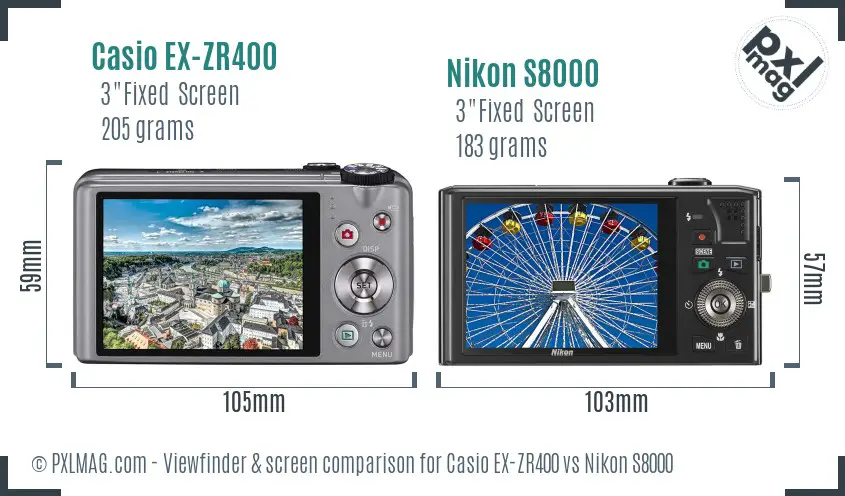 Casio EX-ZR400 vs Nikon S8000 Screen and Viewfinder comparison Casio EX-ZR400 vs Nikon S8000 Screen and Viewfinder comparison