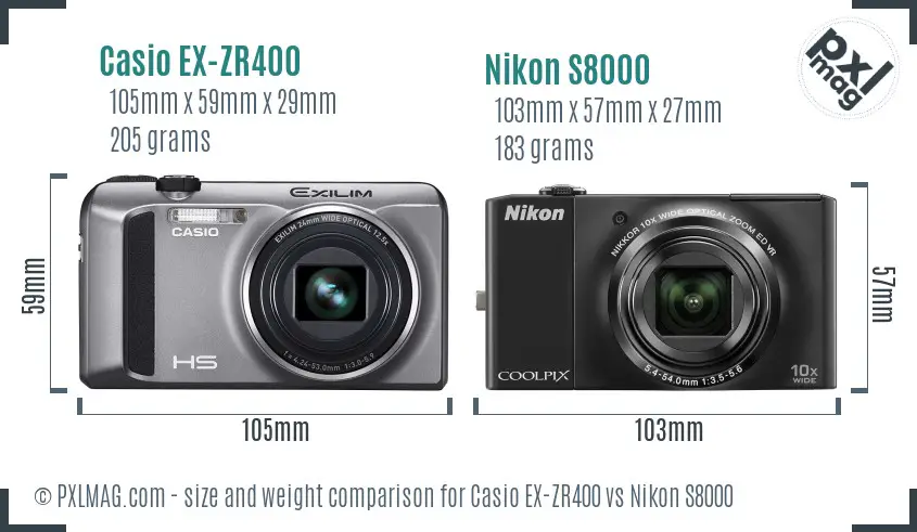 Casio EX-ZR400 vs Nikon S8000 size comparison Casio EX-ZR400 vs Nikon S8000 size comparison