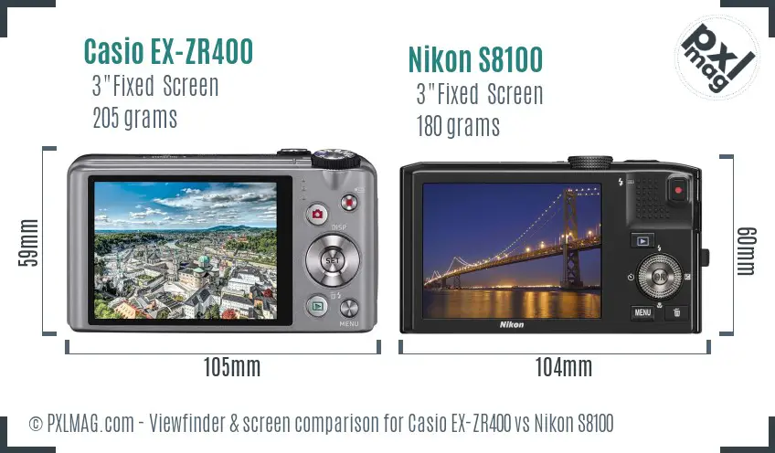 Casio EX-ZR400 vs Nikon S8100 Screen and Viewfinder comparison