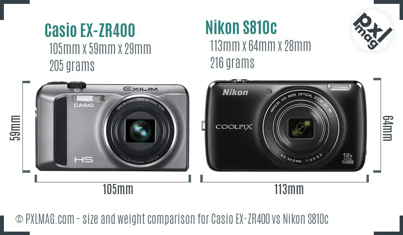 Casio EX-ZR400 vs Nikon S810c size comparison Casio EX-ZR400 vs Nikon S810c size comparison