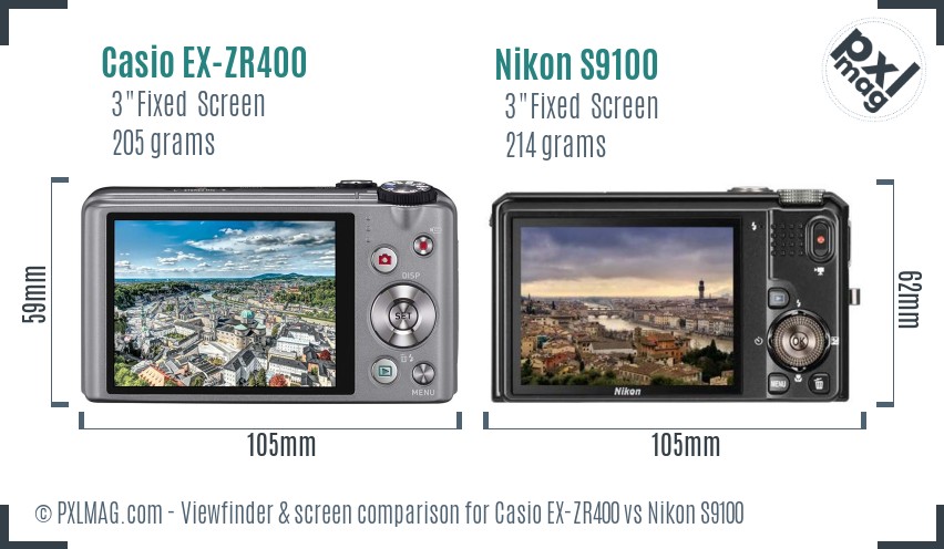 Casio EX-ZR400 vs Nikon S9100 Screen and Viewfinder comparison