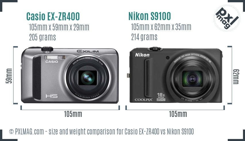 Casio EX-ZR400 vs Nikon S9100 size comparison