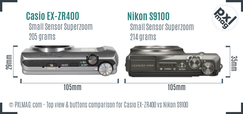Casio EX-ZR400 vs Nikon S9100 top view buttons comparison