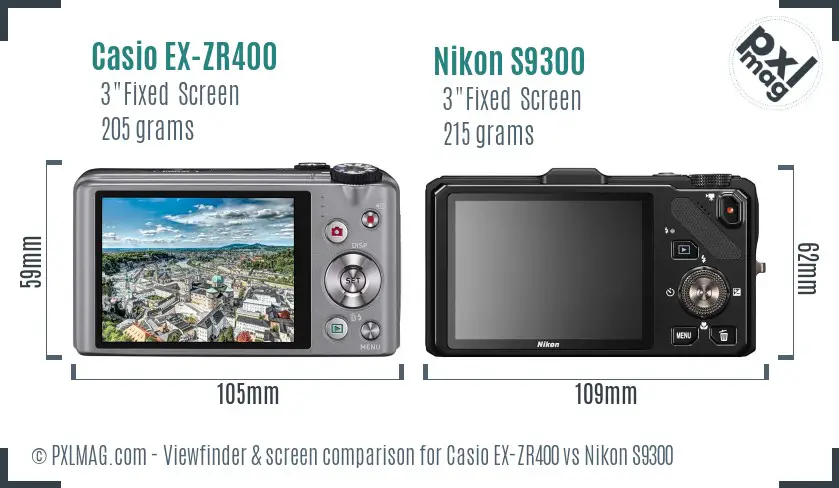 Casio EX-ZR400 vs Nikon S9300 Screen and Viewfinder comparison
