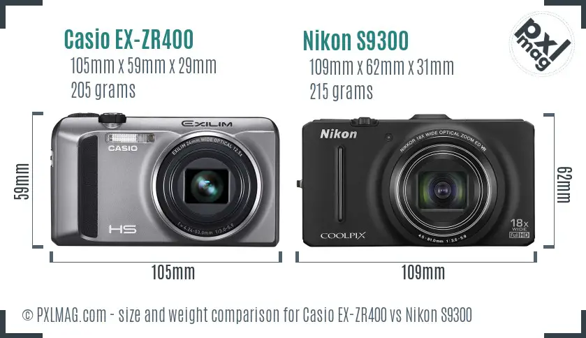 Casio EX-ZR400 vs Nikon S9300 size comparison Casio EX-ZR400 vs Nikon S9300 size comparison