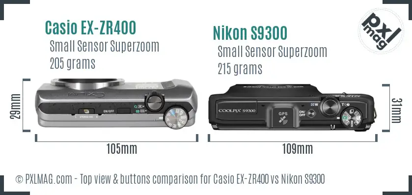 Casio EX-ZR400 vs Nikon S9300 top view buttons comparison