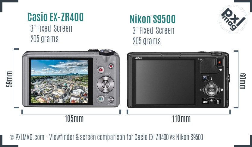 Casio EX-ZR400 vs Nikon S9500 Screen and Viewfinder comparison