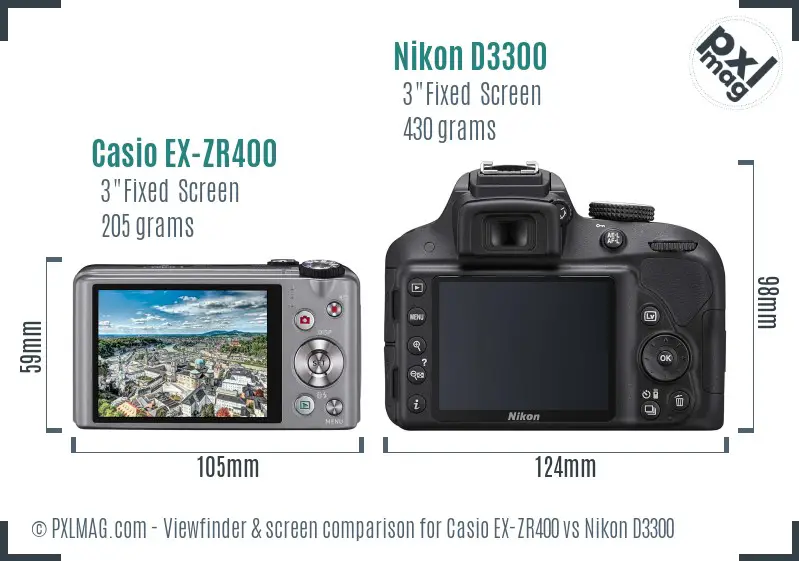 Casio EX-ZR400 vs Nikon D3300 Screen and Viewfinder comparison