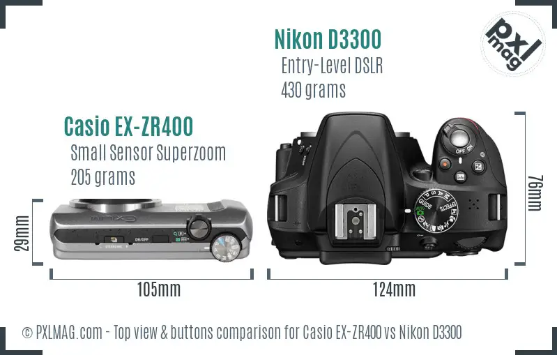Casio EX-ZR400 vs Nikon D3300 top view buttons comparison