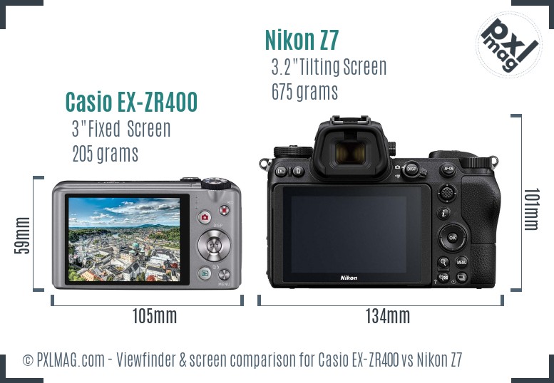 Casio EX-ZR400 vs Nikon Z7 Screen and Viewfinder comparison