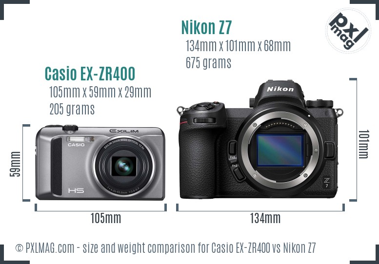 Casio EX-ZR400 vs Nikon Z7 size comparison