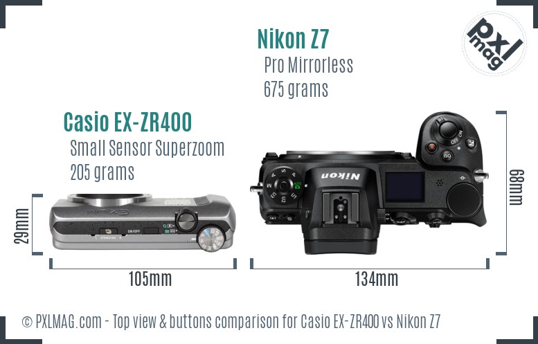 Casio EX-ZR400 vs Nikon Z7 top view buttons comparison