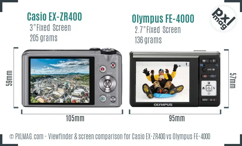 Casio EX-ZR400 vs Olympus FE-4000 Screen and Viewfinder comparison
