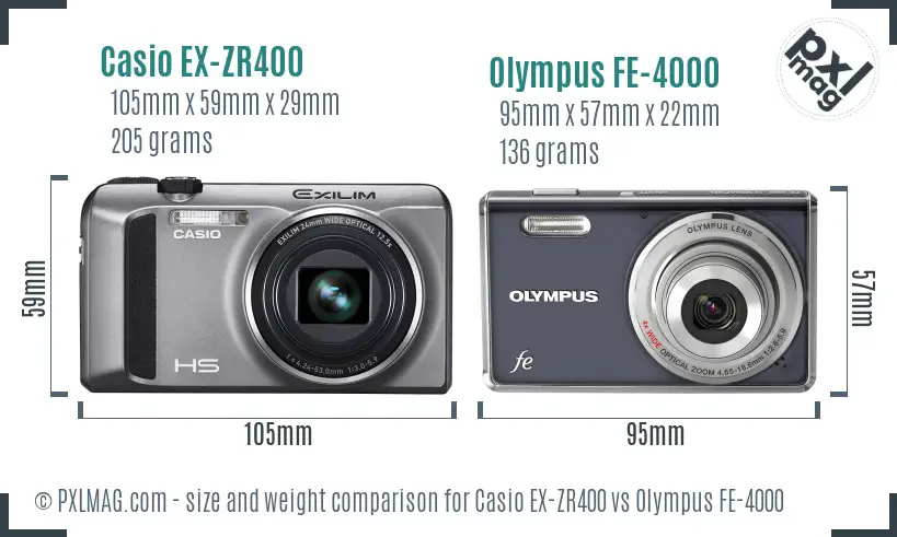 Casio EX-ZR400 vs Olympus FE-4000 size comparison