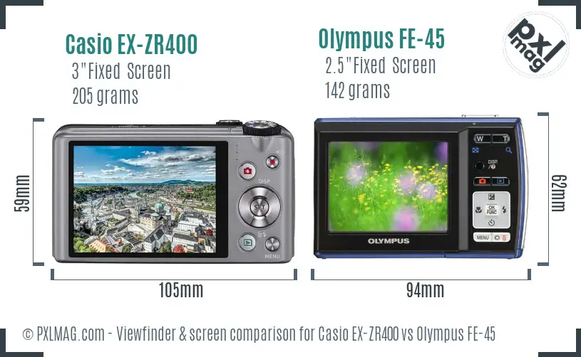 Casio EX-ZR400 vs Olympus FE-45 Screen and Viewfinder comparison Casio EX-ZR400 vs Olympus FE-45 Screen and Viewfinder comparison