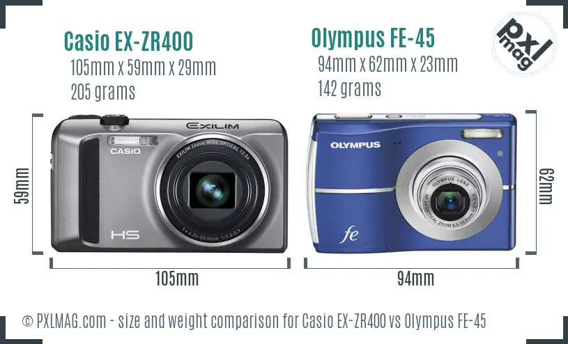 Casio EX-ZR400 vs Olympus FE-45 size comparison Casio EX-ZR400 vs Olympus FE-45 size comparison