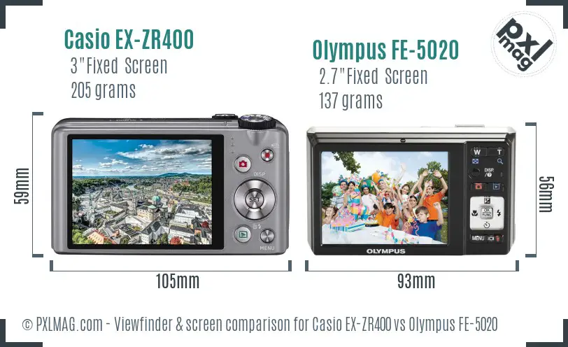 Casio EX-ZR400 vs Olympus FE-5020 Screen and Viewfinder comparison Casio EX-ZR400 vs Olympus FE-5020 Screen and Viewfinder comparison