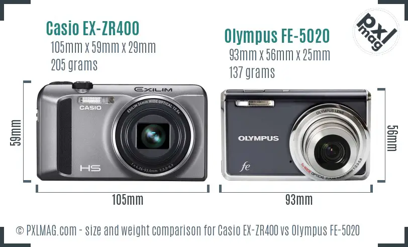 Casio EX-ZR400 vs Olympus FE-5020 size comparison Casio EX-ZR400 vs Olympus FE-5020 size comparison