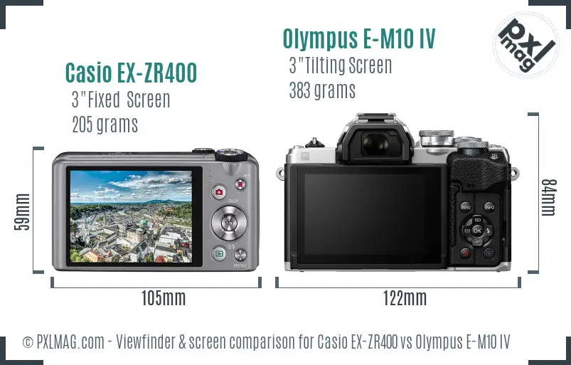 Casio EX-ZR400 vs Olympus E-M10 IV Screen and Viewfinder comparison