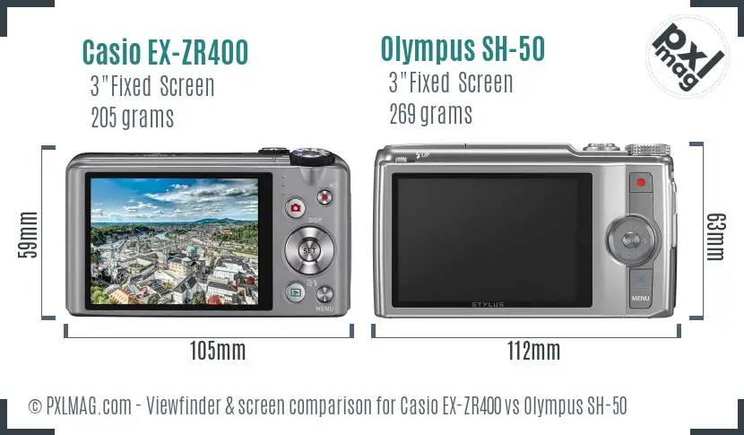 Casio EX-ZR400 vs Olympus SH-50 Screen and Viewfinder comparison