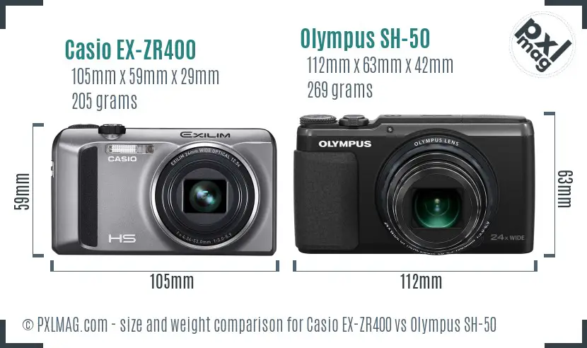 Casio EX-ZR400 vs Olympus SH-50 size comparison