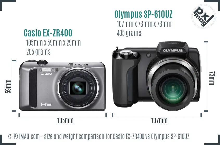 Casio EX-ZR400 vs Olympus SP-610UZ size comparison